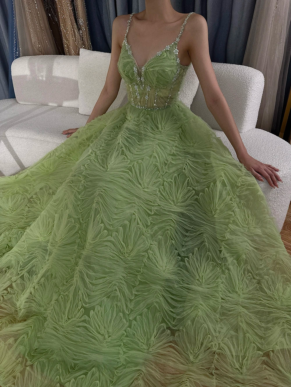 Serene Hill 2025 Arabic Sage Green  Spaghetti Strap Backless A-Line Prom Dress for  | Wedding Party LA72636 Customized