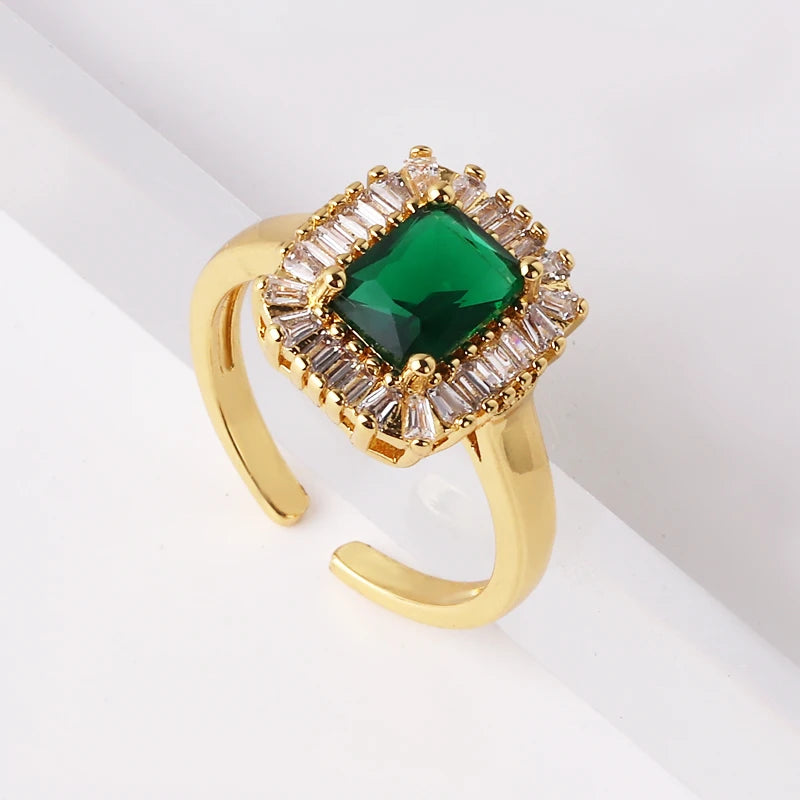 Fashion Green Cubic Zirconia 18K Gold Plated Emerald Crystal For Women Charm Bling Luxury CZ Zircon Jewelry New