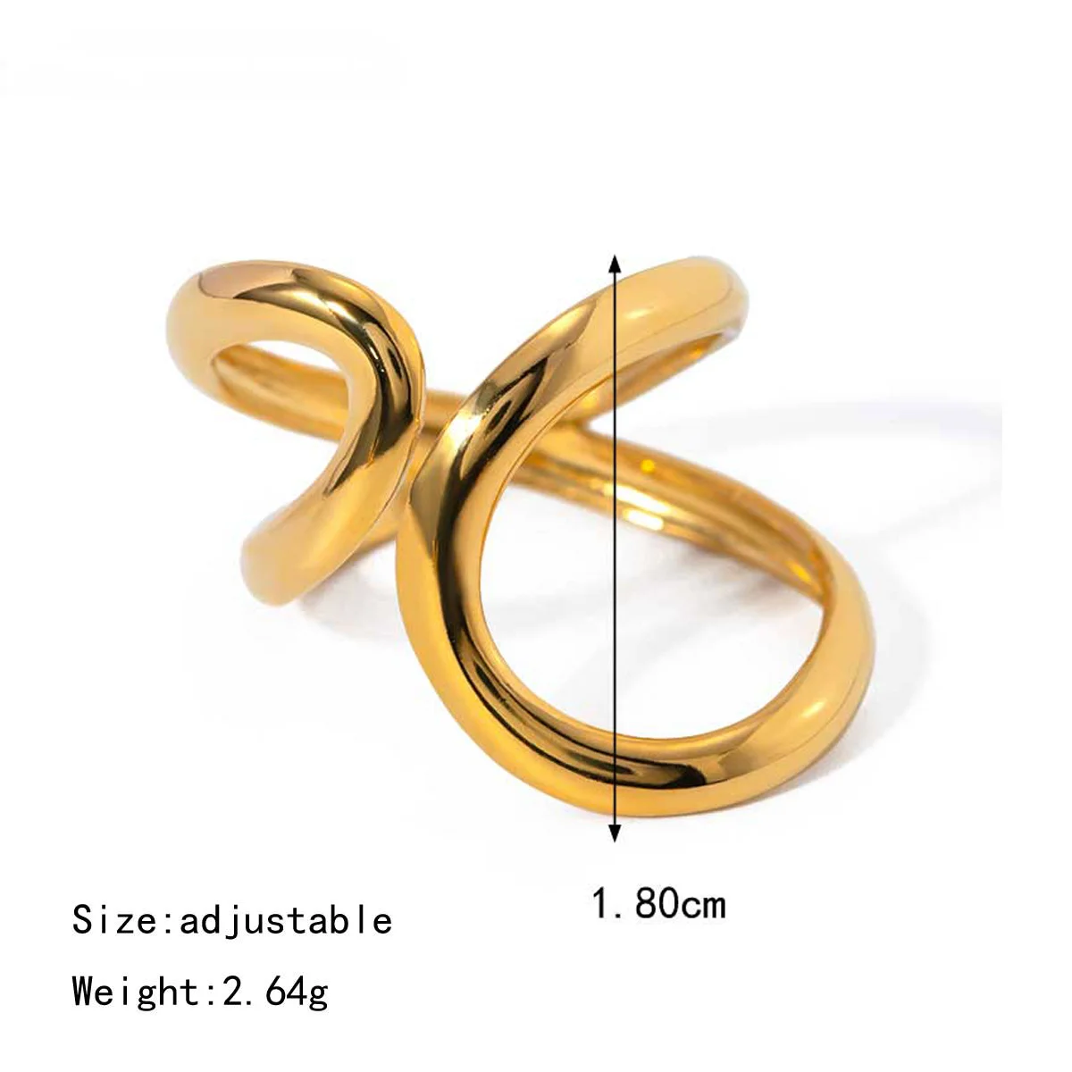 Fashion Irregular Stainless Steel Waterproof Open Ring Personality Charms PVD Real Gold 18K Plated Trendy Jewelry Gifts for Wome