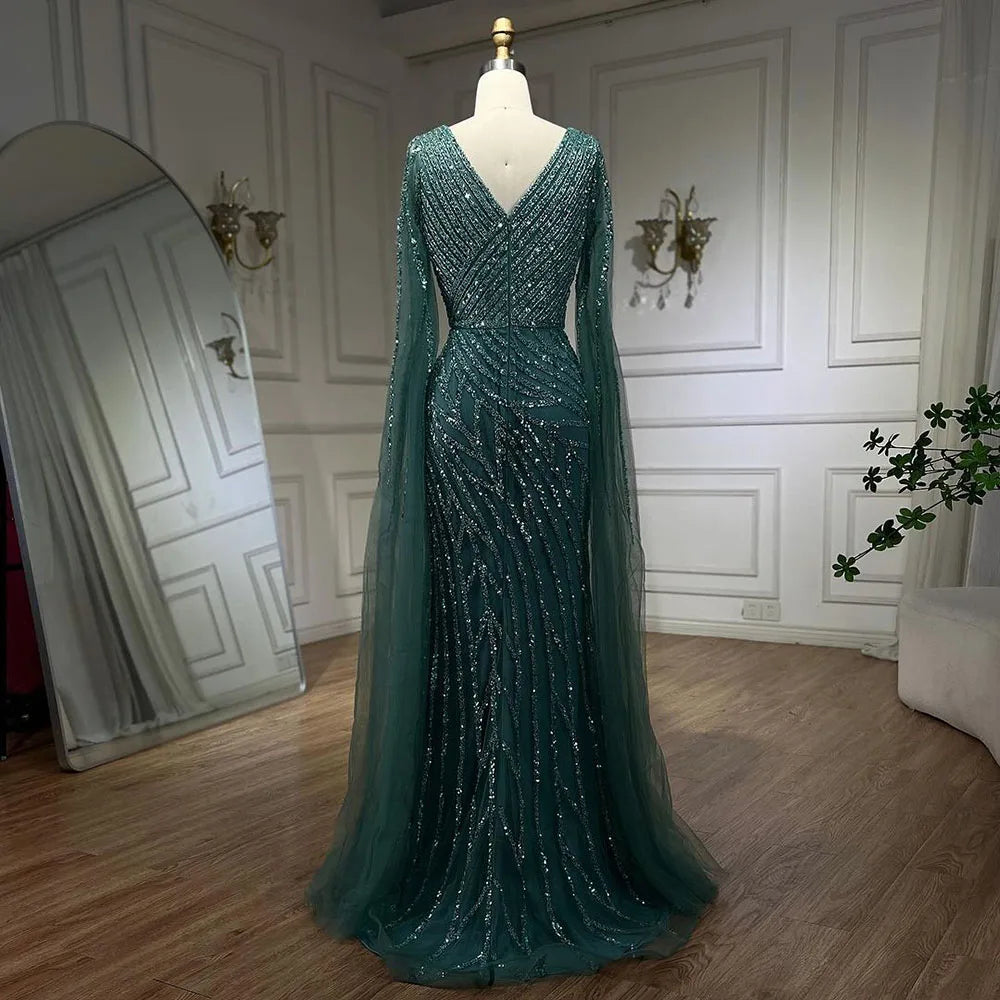 Serene Hill Arabic Mermaid Blue Beaded  Cape   Evening Dress Gown  2025 LA71493A Customized