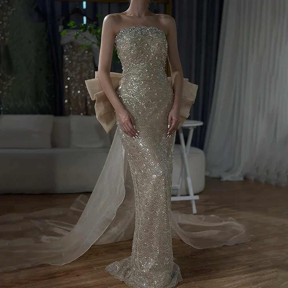 Serene Hill 2025 Nude Saudi Arabic Evening Dresses With Beaded Tassel Dress For Formal Occasion LA72730 Customized