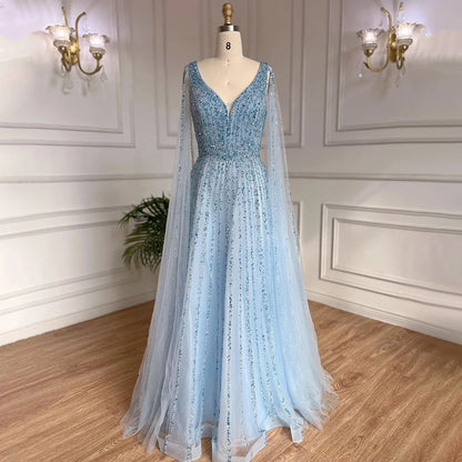 Nude Arabic Luxury Cape Sleeves Evening Dresses Gowns A-Line Beaded 2025 For Party LA71567 Customized