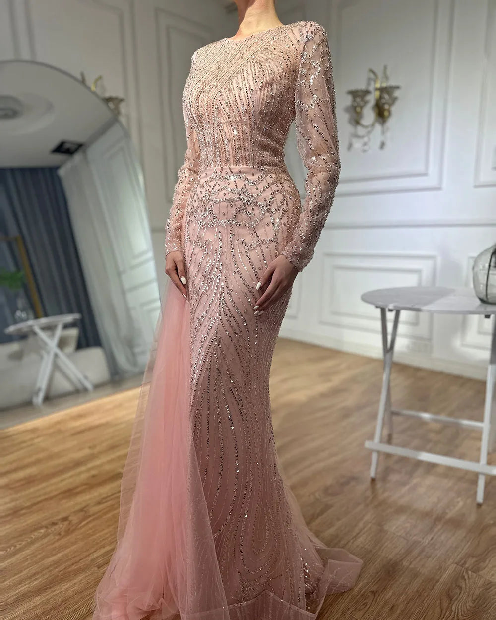 Serene Hill Caramel Beaded Mermaid Long Arabic Evening Dresses Gowns With Overskirt for Formal Occasion 2025 LA71673A Customized