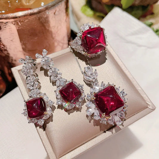 Imitation Jewelry Set Diamond Explosion Flash Hot New Luxury Pendant Necklace Female Earrings Set