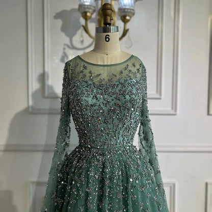 Luxury Elegant Turquoise Evening Dress Gown with Cape  for Formal Occasion 2025 LA72965 Serene Hill Customized