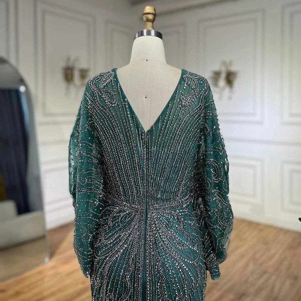 Serene Hill Arabic Gold Elegant Mermaid Black  Beaded Evening Dresses Gowns Diamond For Party 2025 LA72288A Customized