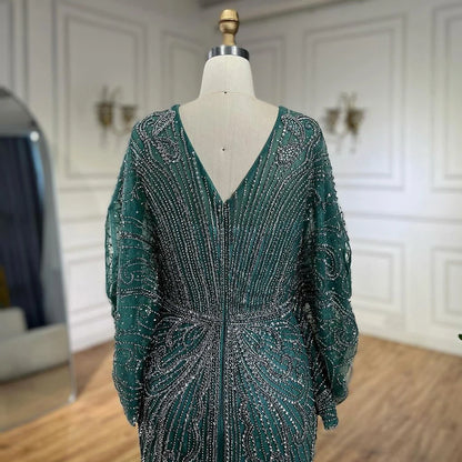 Serene Hill Arabic Gold Elegant Mermaid Black  Beaded Evening Dresses Gowns Diamond For Party 2025 LA72288A Customized