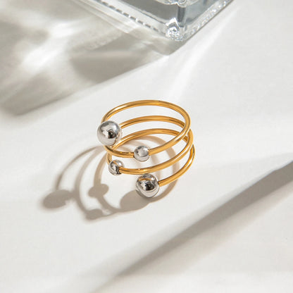 Gold Silver Color Matching Ball Three layer Opening Ring 18K PVD Plated Women Anti Allergic Metal Charm Daily Jewelry