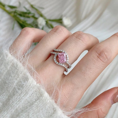 EUREKA 925 Sterling Silver Crushed Ice Cut Lab Pink Sapphire Gemstone Ring For Women Wedding Engagement Jewelry
