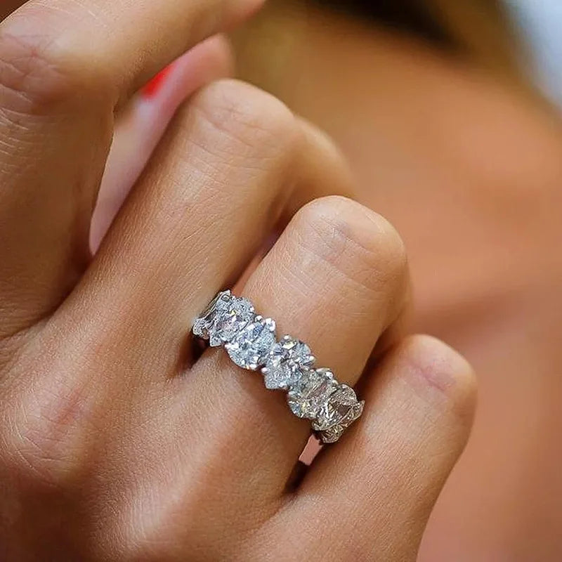 Luxury Pear Cut Single Row White Zircon Rings For Women Silver Color Promise Engagement Wedding Bands Jewelry Mothers Day Gifts