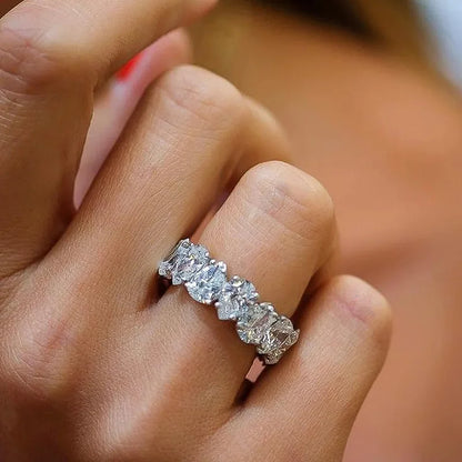 Luxury Pear Cut Single Row White Zircon Rings For Women Silver Color Promise Engagement Wedding Bands Jewelry Mothers Day Gifts