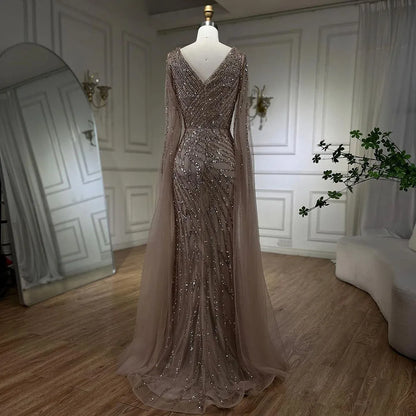 Serene Hill Arabic Mermaid Blue Beaded  Cape   Evening Dress Gown  2025 LA71493A Customized