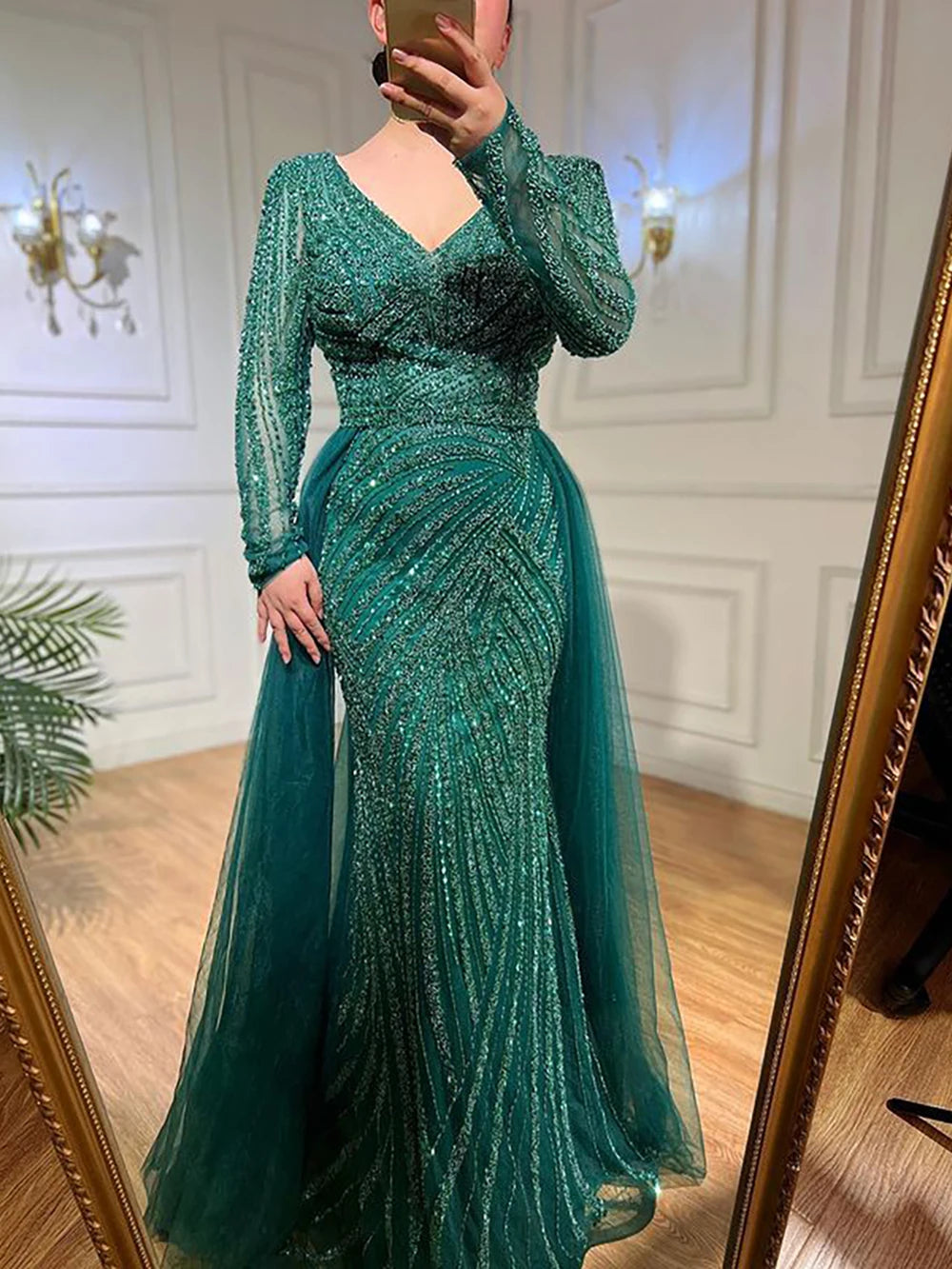 Serene Hill  Mermaid Beaded  Blue Muslim  Evening Dresses Gowns  with Detachable Skirt 2025  LA71750 Customized