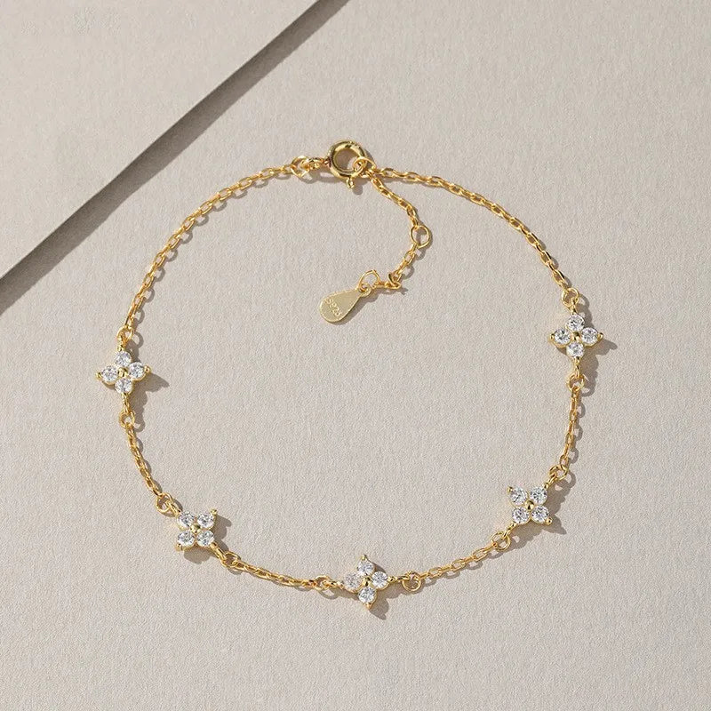 CCFJOYAS 100% 925 Sterling Silver Mini Flower Zircon Bracelet for Girl Minimalist 18k Gold Plated Lucky Bracelet Fine Jewelry