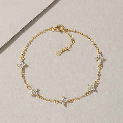 CCFJOYAS 100% 925 Sterling Silver Mini Flower Zircon Bracelet for Girl Minimalist 18k Gold Plated Lucky Bracelet Fine Jewelry