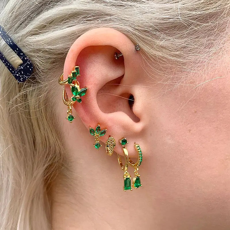 925 Sterling Silver Needle Luxury Green Zircon Pendant Earrings Trend Gold Color Small Hoop Earrings for Women Fashion Jewelry