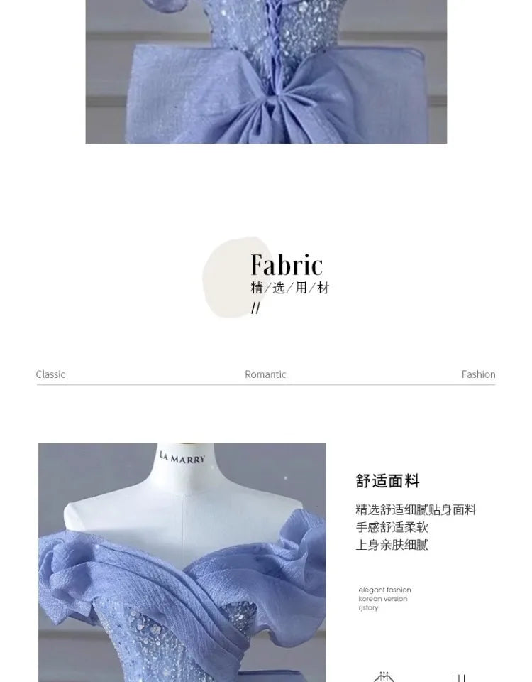 Woman's Dress High Dress Off-Shoulder Blue Evening Dress Light Luxury Niche Mermaid Sequin Host Elegant Party Dress