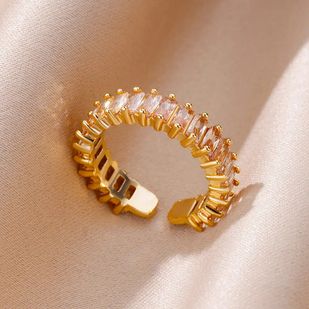 Anillos Gold Color Cubic Zirconia Chic Rings For Women 2025 Punk Elegant Wedding Party Aesthetic Stainless Steel Ring Jewelry