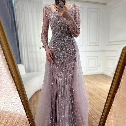 Serene Hill Pink  With Overskirt Split  Beaded Mermaid Evening Dresses Gowns  2025 LA72431 Customized