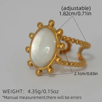 Fashion Shell Stainless Steel 18K Gold Plated Adjustable Opening Rings  for Women Engagement Party Gift Temperament Jewelry 2025