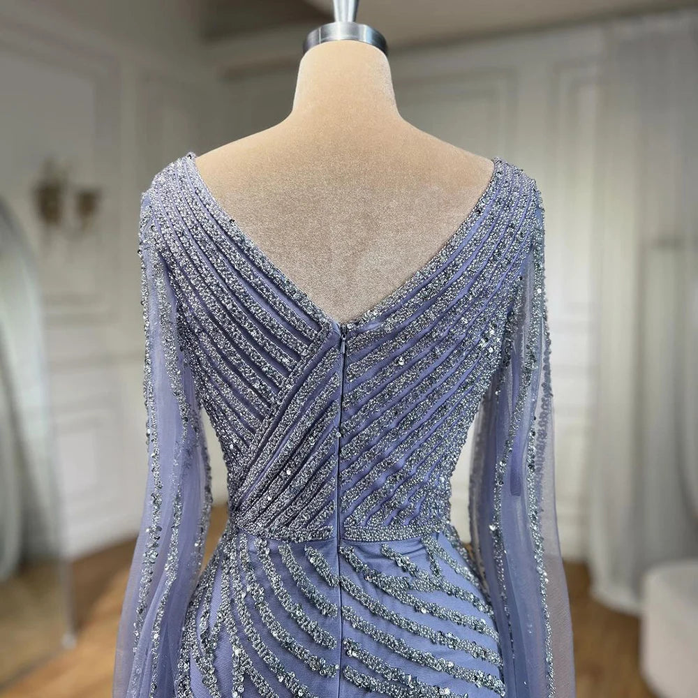 Serene Hill Arabic Mermaid Blue Beaded  Cape   Evening Dress Gown  2025 LA71493A Customized