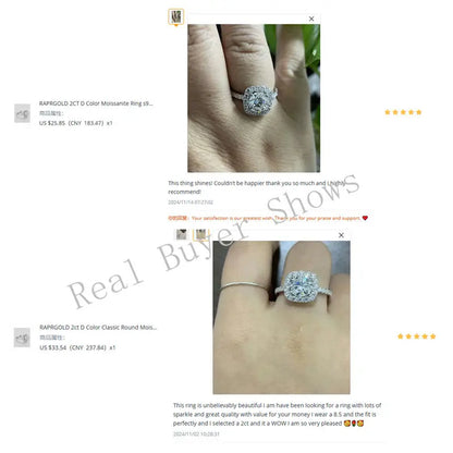 RAPRGOLD 2CT D Color Moissanite Ring s925 Sterling Silver Brilliant Diamond Halo Engagement Rings for Women Fine Jewelry Gifts