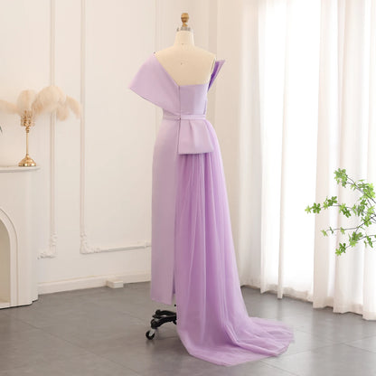 Sharon Said Dubai Lilac One Shoulder Evening Dress with Overskirt Arabic Women Sage Green Wedding Party Gowns SS405 Customized