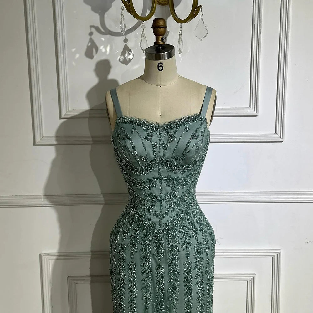 Luxury Arabic Blue Beaded Spaghetti Strap Pink Mermaid Evening Dress for Women Party Serene Hill 2025 Customized LA72725
