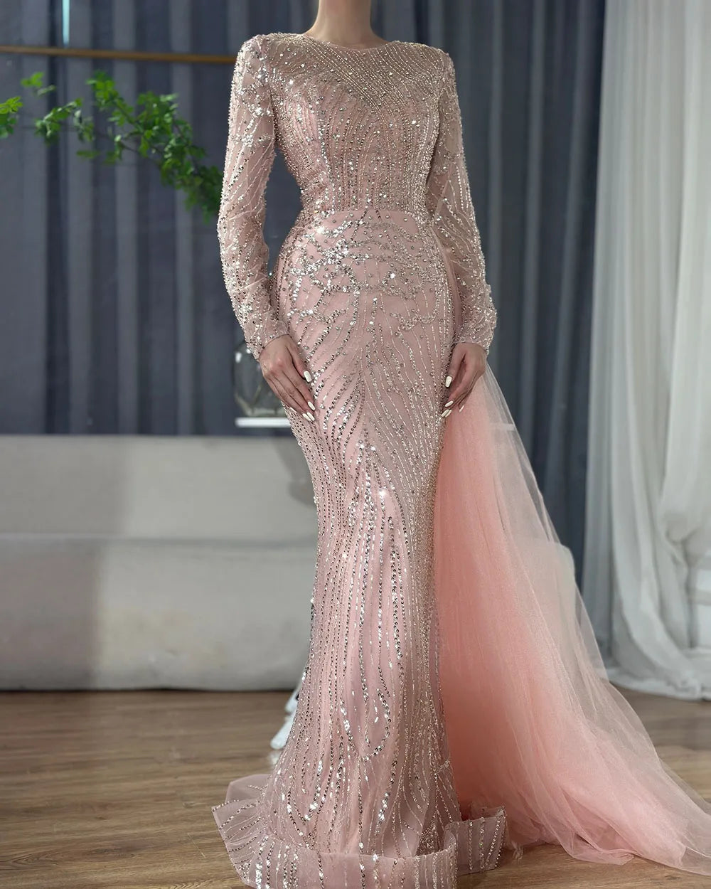 Serene Hill Caramel Beaded Mermaid Long Arabic Evening Dresses Gowns With Overskirt for Formal Occasion 2025 LA71673A Customized