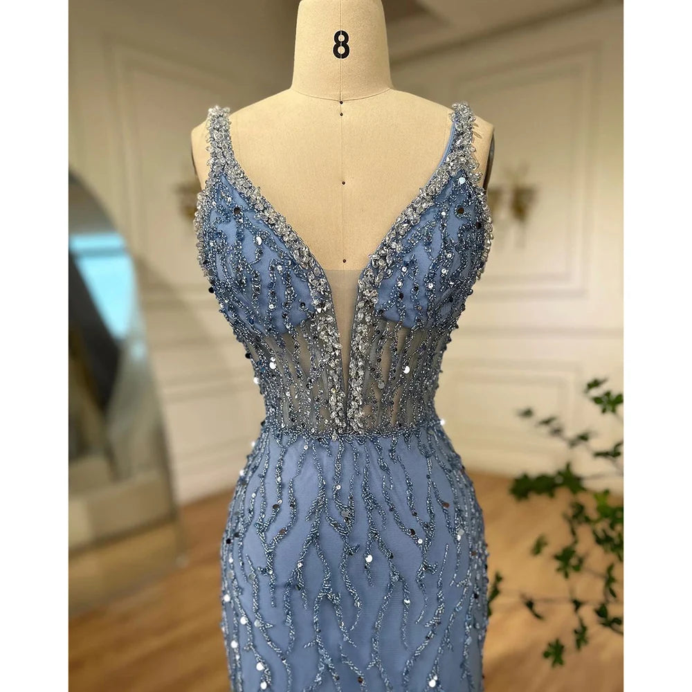 Serene Hill Pink Mermaid High Split Evening Dresses Feather Beaded Gowns Long 2025 For Women Wedding Party LA72152 Customized