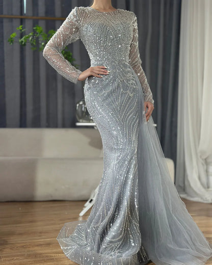 Serene Hill Caramel Beaded Mermaid Long Arabic Evening Dresses Gowns With Overskirt for Formal Occasion 2025 LA71673A Customized