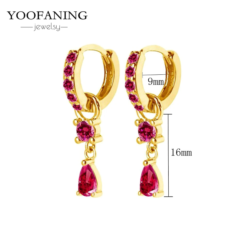 925 Sterling Silver Ear Needle Fashion Exquisite Hoop Earrings  Classic Rose Red Series Earrings for Women Patty Jewelry Gift