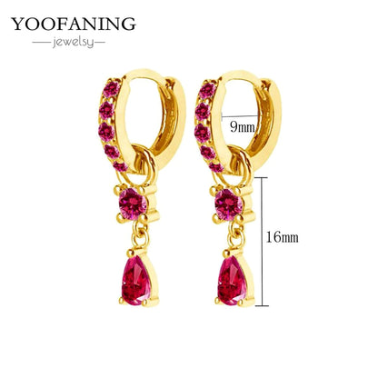 925 Sterling Silver Ear Needle Fashion Exquisite Hoop Earrings  Classic Rose Red Series Earrings for Women Patty Jewelry Gift