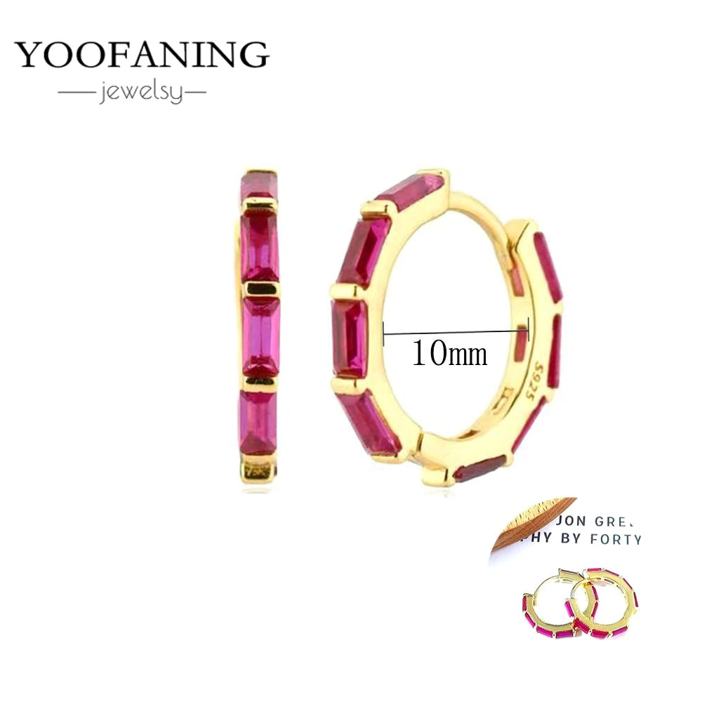 925 Sterling Silver Ear Needle Fashion Exquisite Hoop Earrings  Classic Rose Red Series Earrings for Women Patty Jewelry Gift