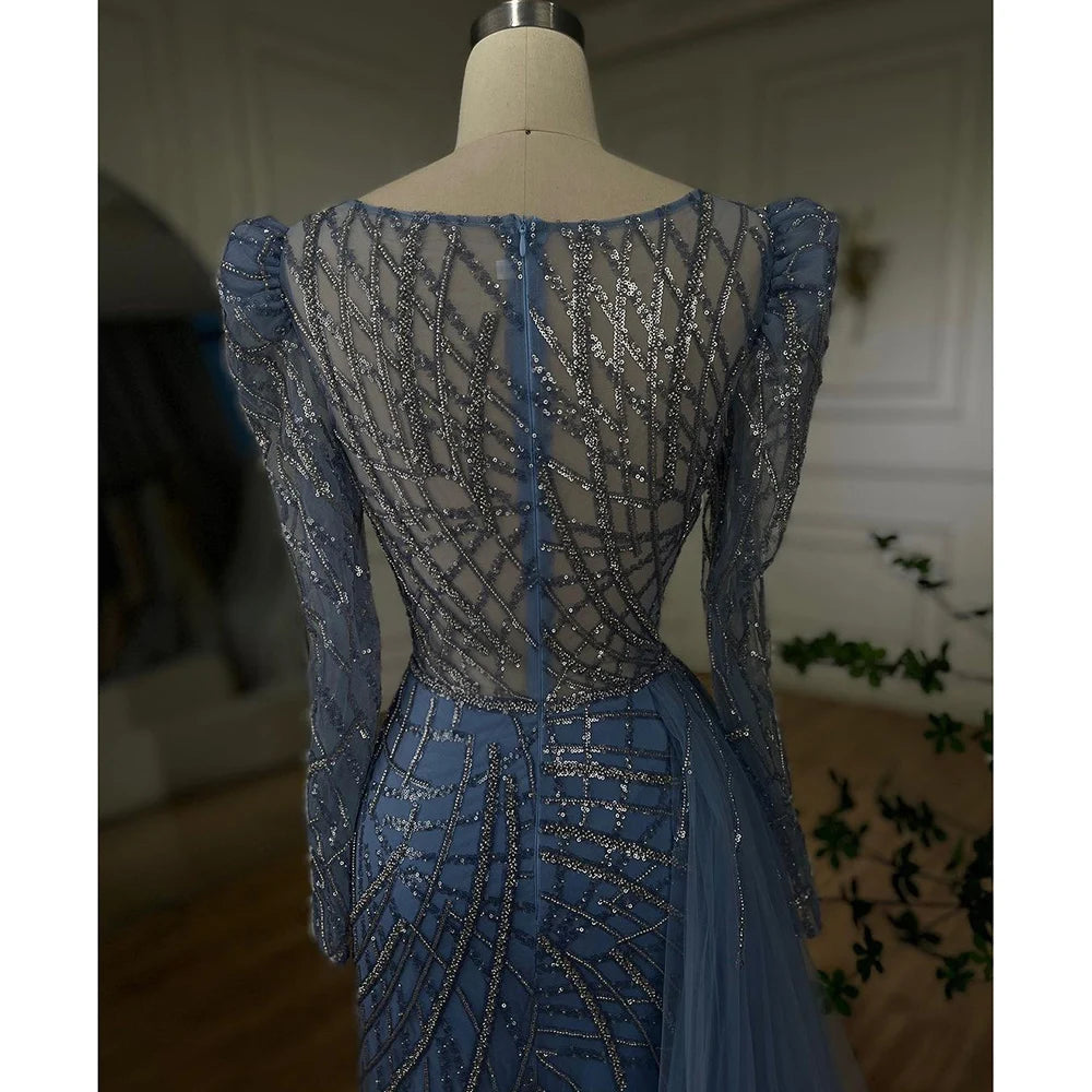 Serene Hill Muslim Gold Mermaid Beaded  Dubai Evening Dresses Gowns With Overskirt 2025 For  Party LA72206 Customized