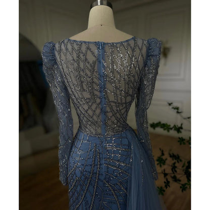 Serene Hill Muslim Gold Mermaid Beaded  Dubai Evening Dresses Gowns With Overskirt 2025 For  Party LA72206 Customized
