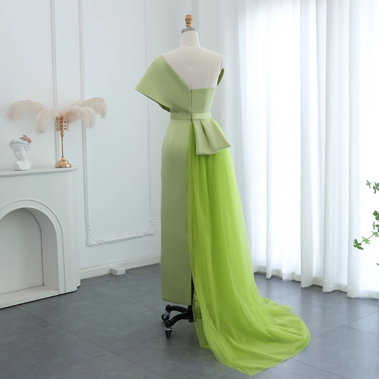 Sharon Said Dubai Lilac One Shoulder Evening Dress with Overskirt Arabic Women Sage Green Wedding Party Gowns SS405 Customized