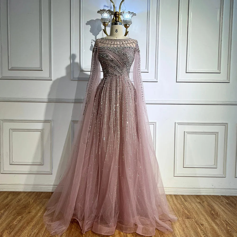 Luxury Caramel Evening Dress with Cape Long Sleeve Beaded Formal Gown for  Occasion Serene Hill 2025 LA72994 Customized
