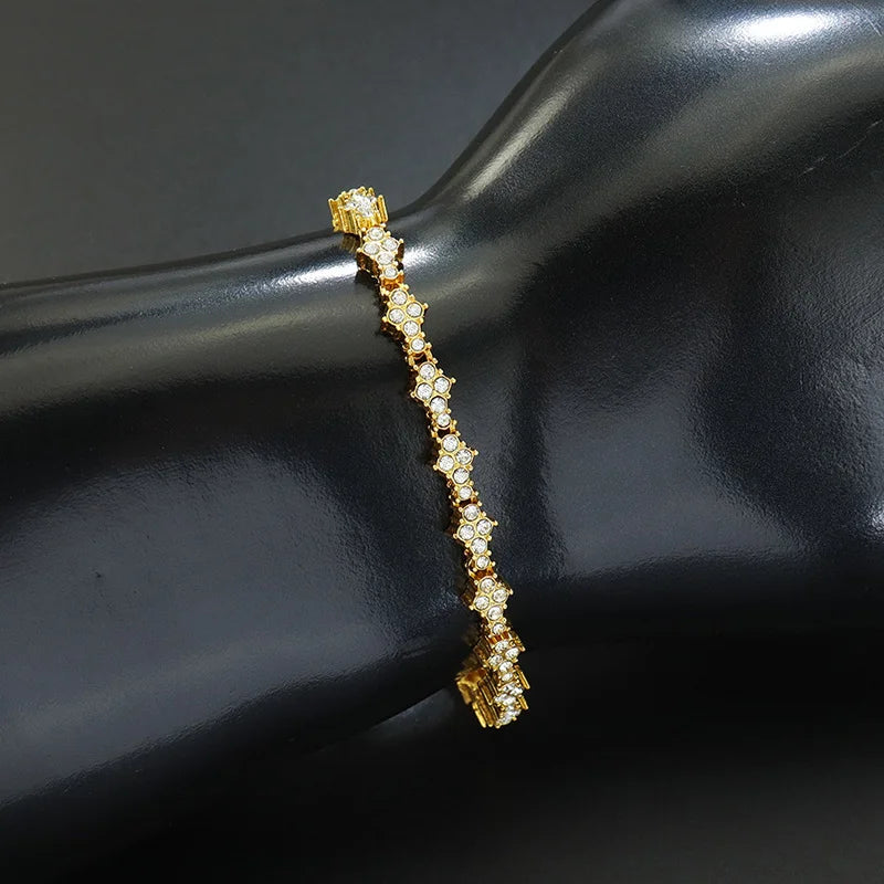 Round Stone Star Cubic Zirconia Bracelet Hip-Hop Jewelry For Men Shiny Elegant Fashion Accessory Classic  Gift For Birthday