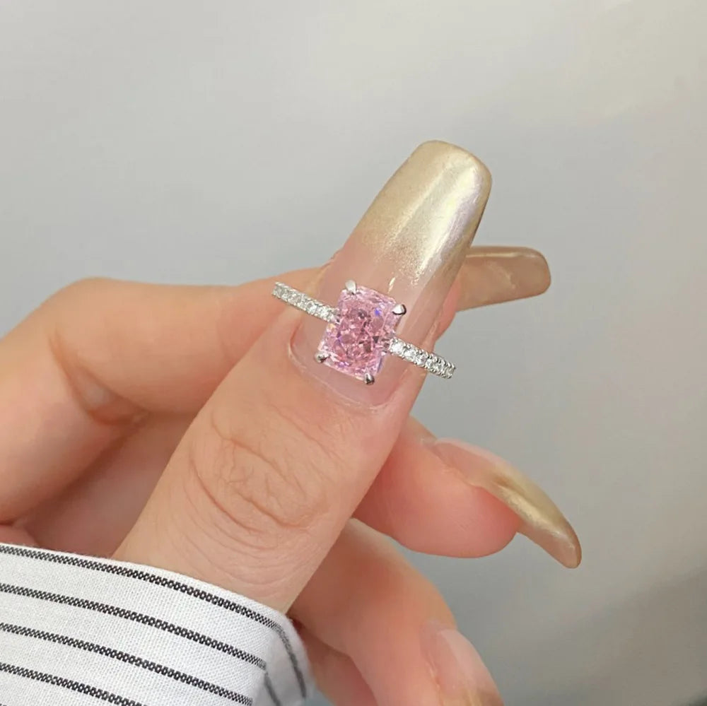 EUREKA 925 Sterling Silver Crushed Ice Cut Lab Pink Sapphire Gemstone Ring For Women Wedding Engagement Jewelry