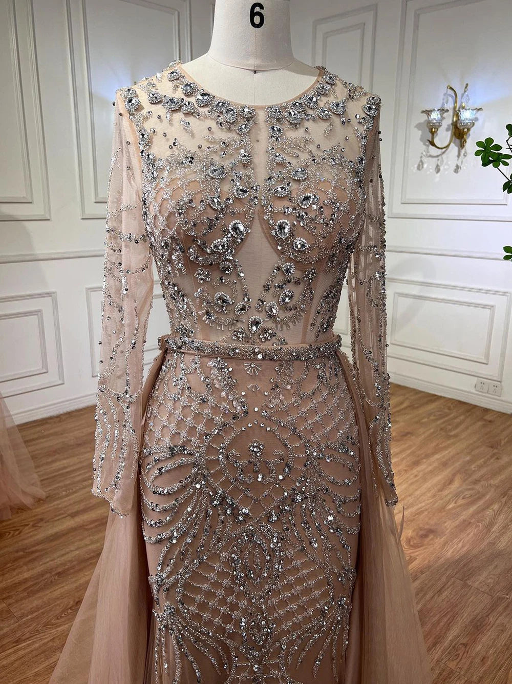 Serene Hill Muslim Silver Nude Mermaid Gown with Detachable Overskirt Beaded Evening Dress for Women Wedding Party 2025 LA71919