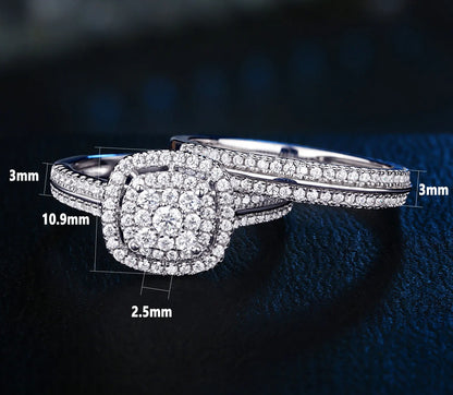 Newshe 2Pcs Certified Moissanite Wedding Rings for Women Solid 925 Sterling Silver Brilliant Round Engagement Ring Bridal Set
