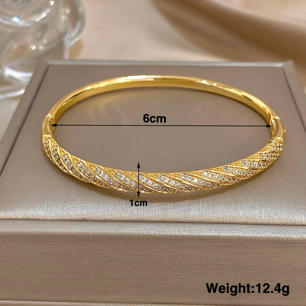 Luxury Twisted Micro Inlaid Zircon Cuff Bracelets for Women Fashion Gold Plated Copper Stacked Bangle Bracelet Jewelry Gifts