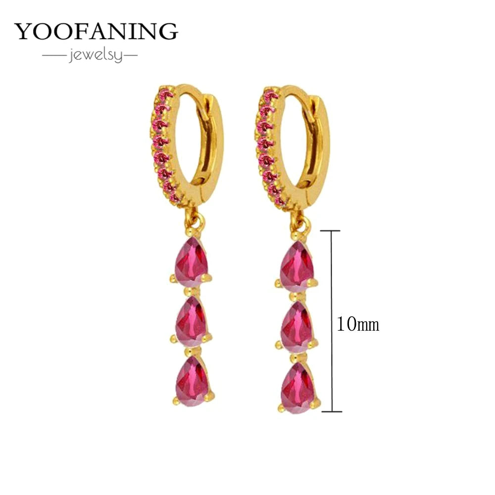 925 Sterling Silver Ear Needle Fashion Exquisite Hoop Earrings  Classic Rose Red Series Earrings for Women Patty Jewelry Gift