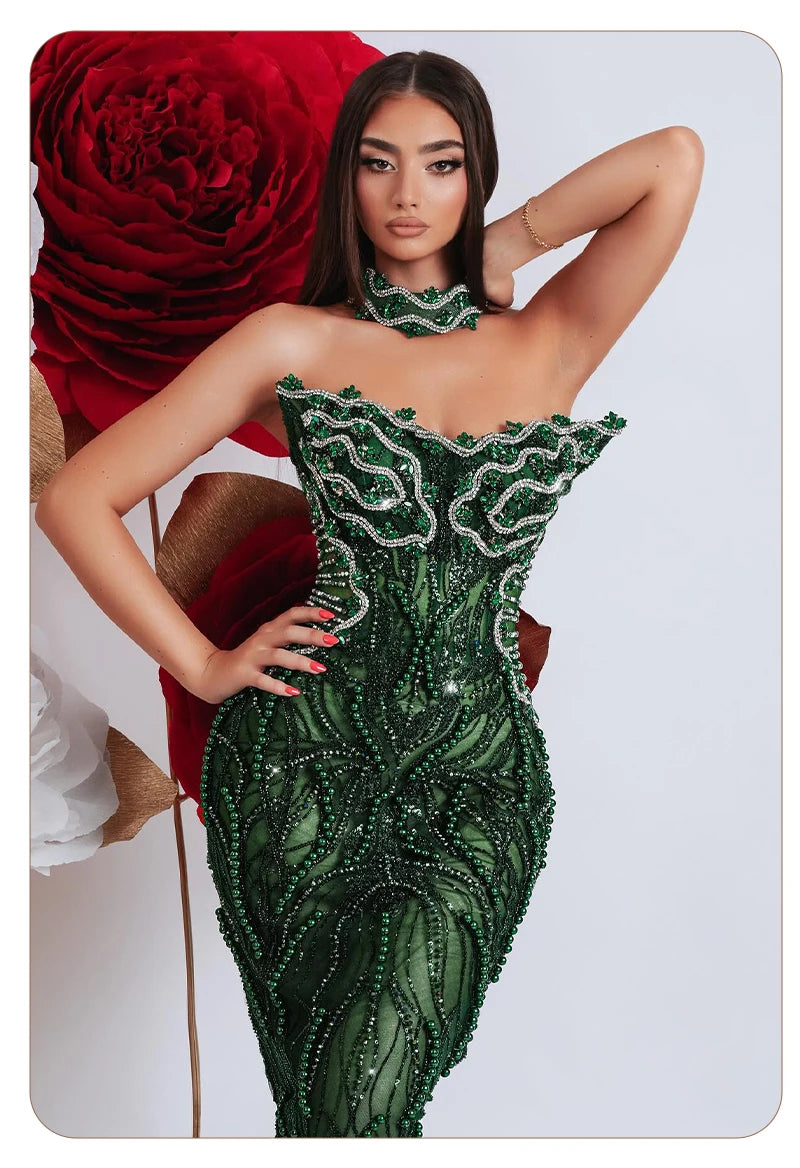 VC Enchanting Sleeveless Beaded Strapless Dress for Special Occasions Party Evening Gown