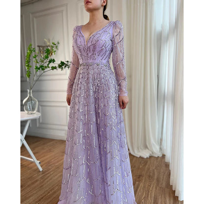 Serene Hill Muslim Designer  Caramel A Line Elegant Beaded Evening Dresses Gowns For Party 2025 LA71940 Customized