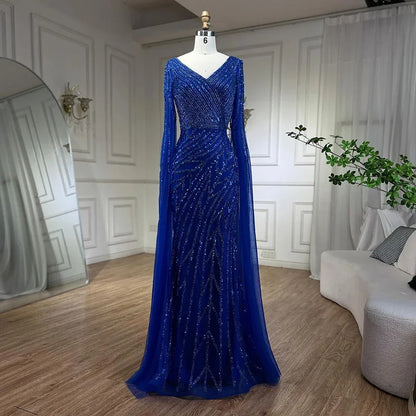 Serene Hill Arabic Mermaid Blue Beaded  Cape   Evening Dress Gown  2025 LA71493A Customized
