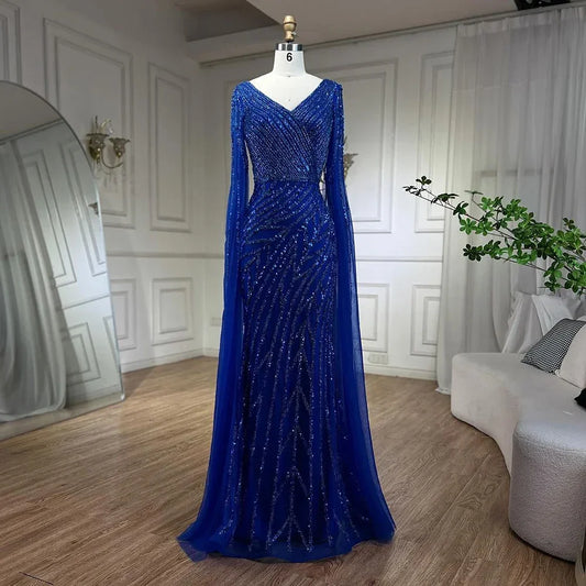 Serene Hill Arabic Mermaid Blue Beaded  Cape   Evening Dress Gown  2025 LA71493A Customized
