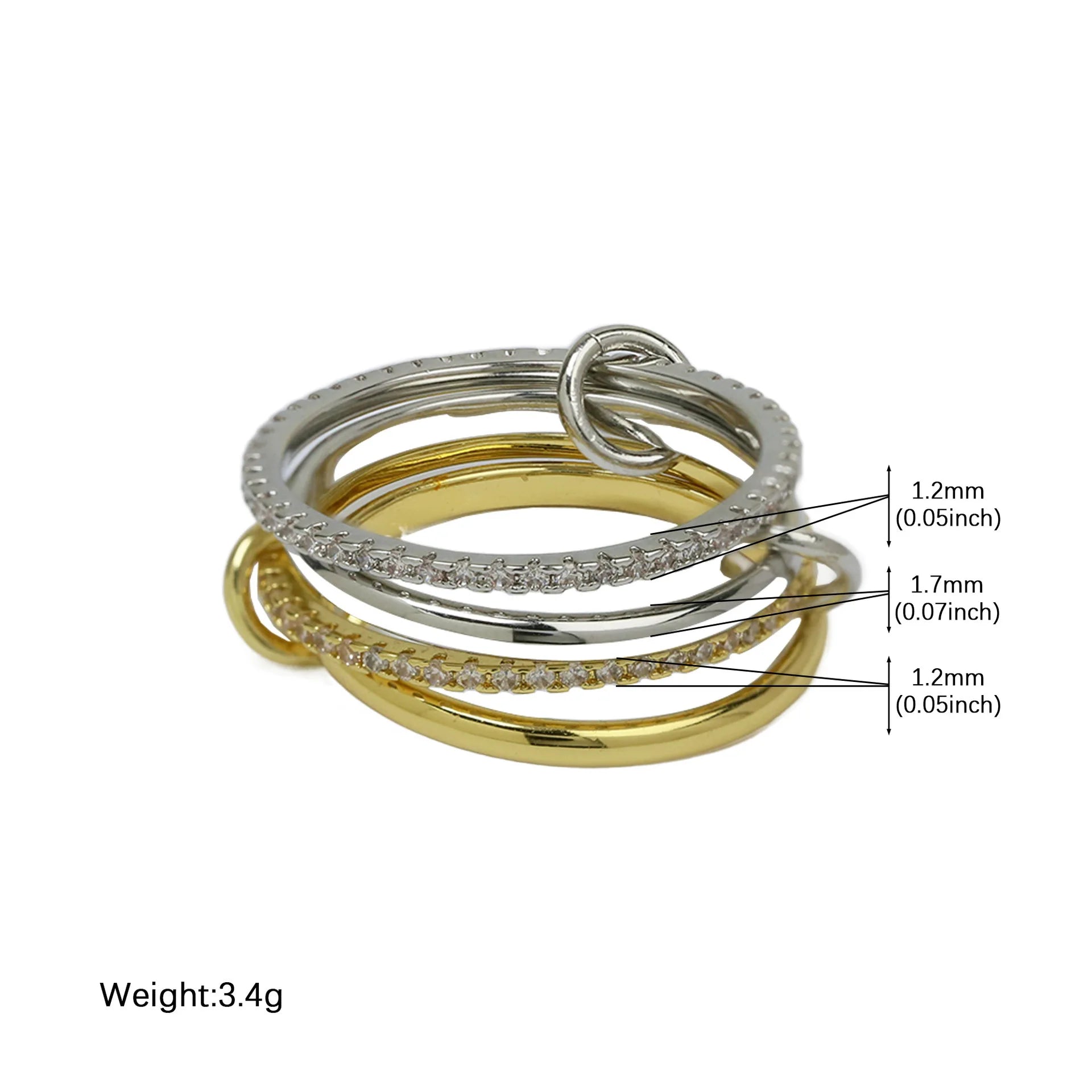 Stainless Steel Multilayer Double Color Link Chain Rings 18K Gold PlatedCZ Zircon Stackable Charm Jewelry Trendy Waterproof Gift