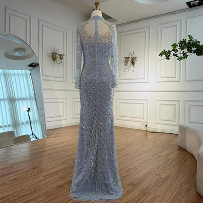 Luxury Caramel Beaded Evening Dress with High Neck Long Sleeves Mermaid Gown Serene Hill 2025 Customized LA71747A